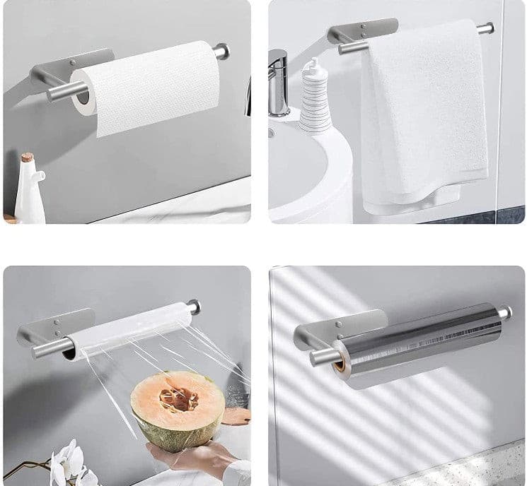 Sliver Black Stainless Steel Paper Towel Holder Under Kitchen Cabinet.